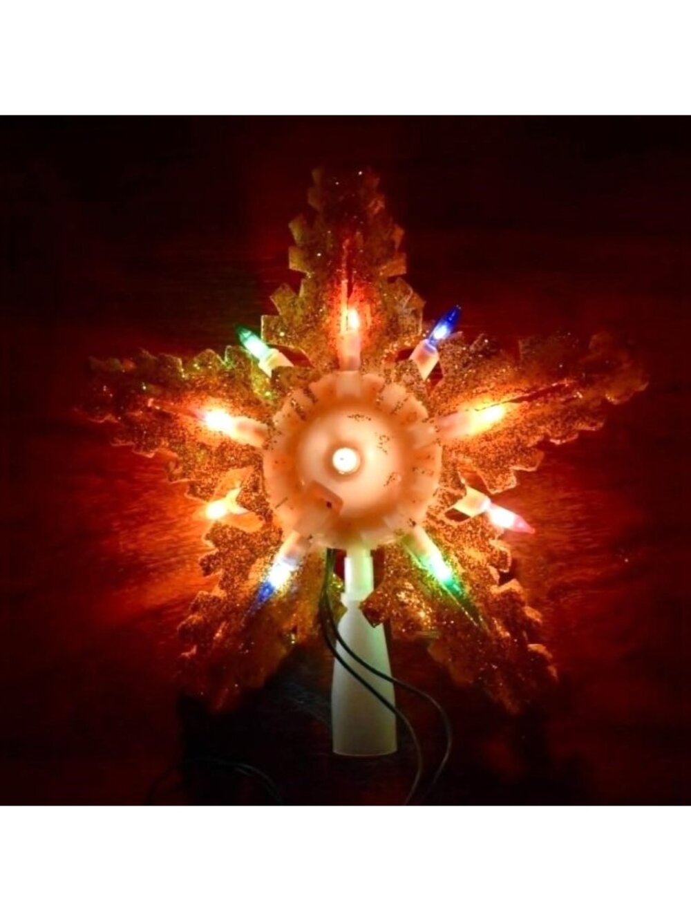 Vintage MCM Lighted Gold Glitter Star Tree Topper Multicolor Lights